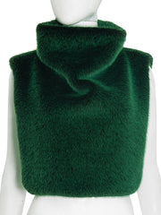 Sexy Faux Fur High Collar Sleeveless Top