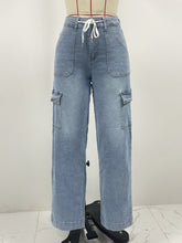 Fashion Drawstring Straight Cargo Jeans