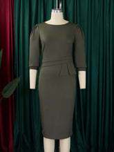 Round Neck Pleated Chic Fashion OL Career Pencil Dress