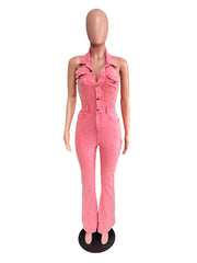 Fashion Denim Backless Jumpsuits