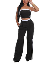 Striped Sleeveless Strapless Crop Top And Pants Set