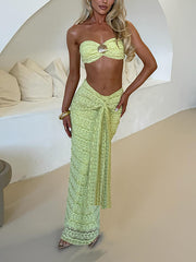 Sexy Crop Top And High Waist Maxi Skirt Club Set