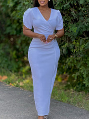 Elegant V-neck Rhinestone Package Hip Long Dress