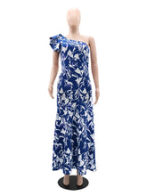 One Shoulder Print High Waist Slim Dress