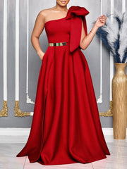 One Shoulder Bow Fashion High Waist Gowns Dress