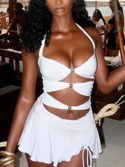 Sexy Patchwork Halter Hollow-out Mini Dress