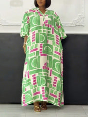 Casual Lantern Sleeve Print Loose Holiday Long Dress