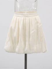Casual High Waist Mesh Bubble Pleated Skirt