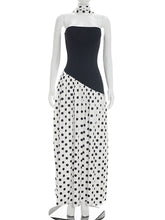 Fashion Patchwork Polka Dot High Slit Maxi Dress