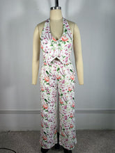 Casual Print Halter Crop Top And Wide Leg Pants Sets