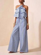 Fashion Striped Halter Backless Wide Leg Jumpsuits