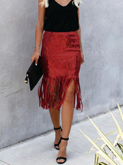 Fashion High Waist Sequin Fringe Skirt