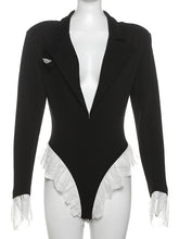 Lacework Deep V Neck Lapel Fitted Romper