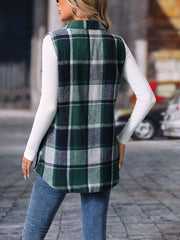 Casual Plaid Sleeveless Button Down Brushed Vest Jacket