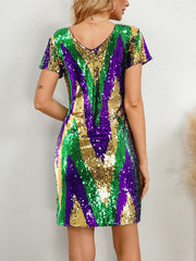 Fashion V Neck Sequin Package Hip Dress