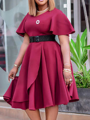 Elegant V Neck Ruffle Sleeve Cocktail Party Dress