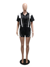 Casual Zipper Contrast Color Half Sleeve Shorts Sets