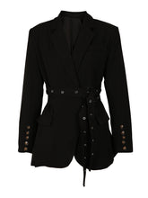 Fashion Notched Collar Patchwork Belt Blazer