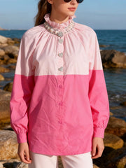 Fashion Long Sleeve Beaded Embellishment Blouse