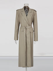 Fashion Solid Lapel Lace-Up Casual Trench Coat