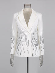 Boutique Sequin Embellishment Slim Blazer 2 Piece Suit