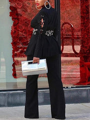 Elegant Hole Patchwork Slim Blazer and Pants Suit