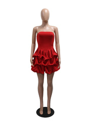 Elegant Ruffle Strapless Bandage Mini Dress