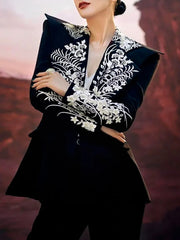 Fashion Flower Embroidery Slim Blazer