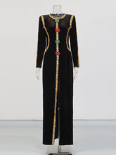 Elegant Rhinestone Embellished Front Slit Maxi Dress