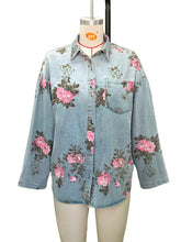 Casual Floral Print Loose Denim Shacket Jacket