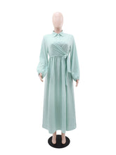 Elegant Turn-down Collar Striped Cinched Waist Dress