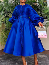 Elegant Satin Lantern Sleeve Bandage Party Maxi Dress