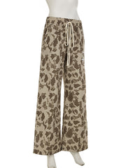 Casual Camo Print Drawstring Baggy Straight Pants