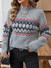 Fashion Half Turtleneck Jacquard Knit Sweater