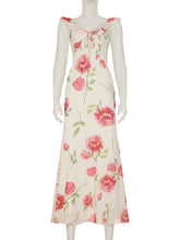 Elegant V-neck Floral Print Backless Slim Midi Dress