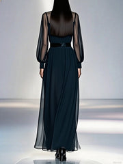 Elegant Sheer-lined Pleated Maxi Evening Gown