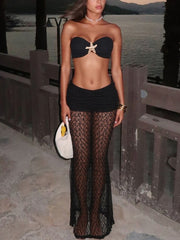 Sexy Crop Top And See-Through Maxi Skirt Club Set