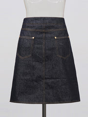 Fashion Single-breasted High Waist Denim Skirt