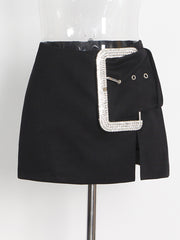 Fashion Rhinestone Ornament Slit Skirt