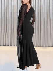 Elegant Sheer Mesh Rhinestone Slim Maxi Dress