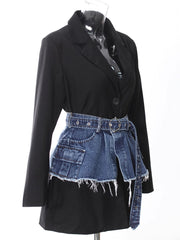 Casual Blazer and Denim Short Skirt Suit