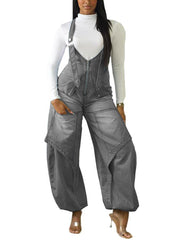 Casual Zipper Denim Wide Leg Jumpsuit