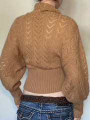 Vintage High Collar Cinched Waist Cropped Sweaters