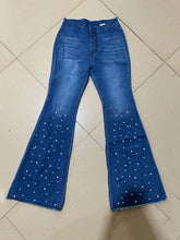 High Waist Flared Trousers Casual Rhinestone Jeans