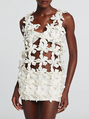 Sexy Flower Hollow out Backless Mini Dress