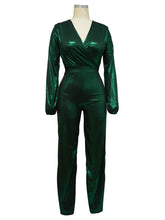 Sexy Metal Color V Neck High Waist Jumpsuit