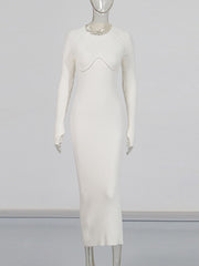 Fashion Viscose Blend Knit Backless Maxi Dress