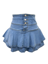 Sexy Layered Ruffled Hem Denim Mini Skirt