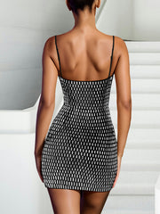 Elegant Rhinestone Hollow Out Party Mini Dress