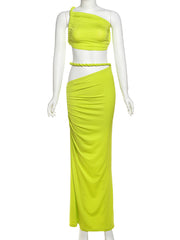 Sexy Sloping Shoulder Twist Knot Backless Maxi Dress